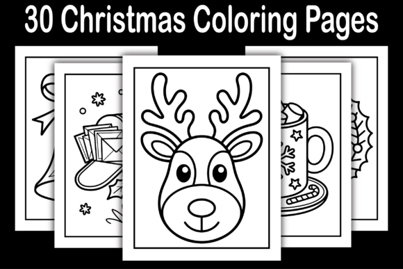 30 Christmas Coloring Pages Graphics Bundle