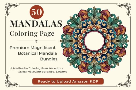 50 Floral Mandala Coloring Pages: Graphics & Illustrations