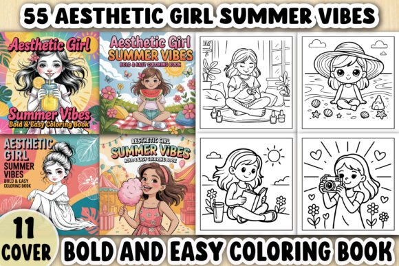 55 Aesthetic Girl Summer Vibes Coloring Pages & Graphics