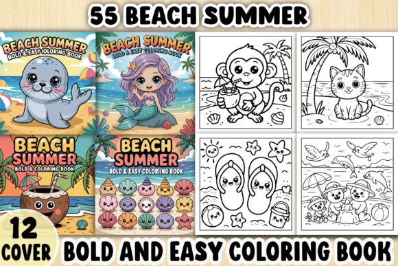 Beach Summer Coloring Pages for Kdp: Graphics & Coloring Pages