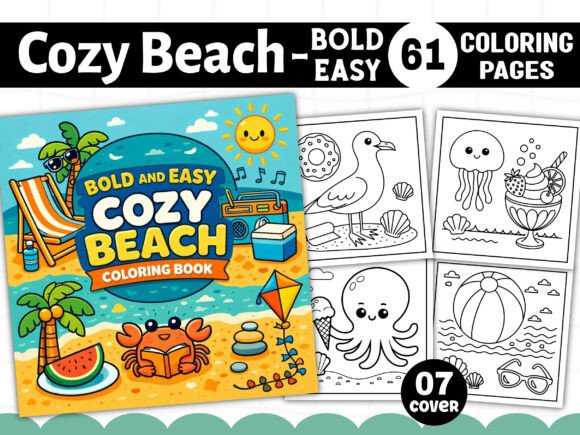 Bold and Easy Cozy Beach Coloring Pages & Graphics