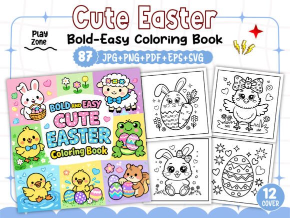 BOLD and EASY CUTE EASTER Coloring Pages Graphics