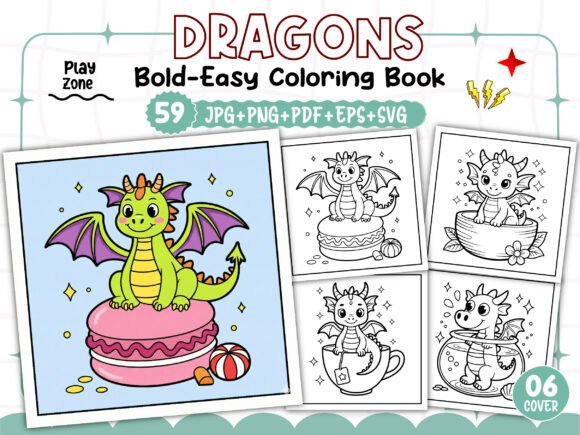 Bold and Easy Dragons Coloring Book KDP: Graphics & Coloring Pages