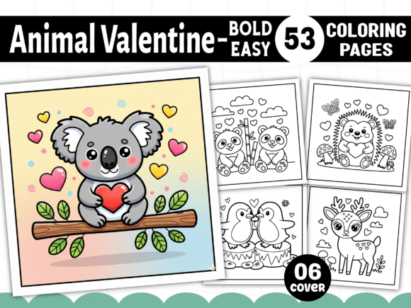 Bold Easy Animal Valentine’s Coloring: Graphics & Coloring Pages