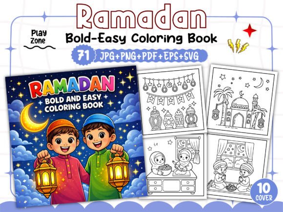 Bold Easy Ramadan Coloring Pages & Graphics