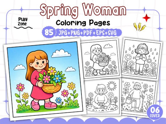 Bold Easy Spring Woman Coloring Pages