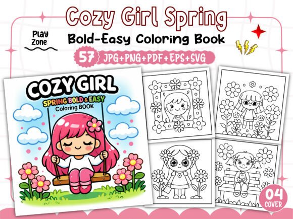Cozy Girl Spring Bold Easy Coloring Book: Graphics & Coloring Pages