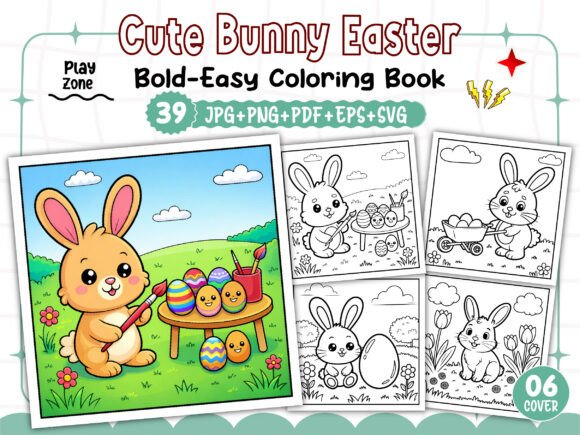 Cute Bunny Easter Coloring Pages & Graphics