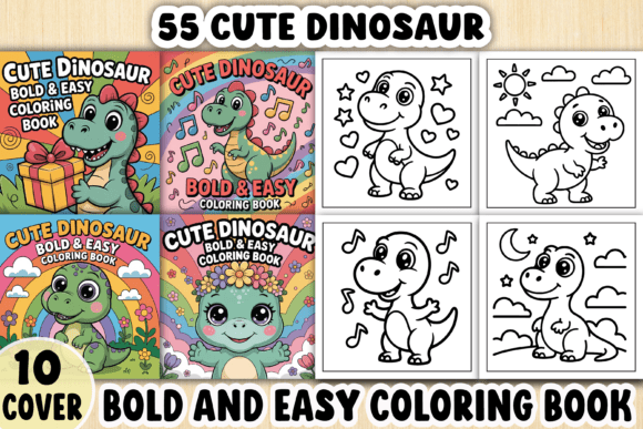 Cute Dinosaur Bold Easy Coloring Book