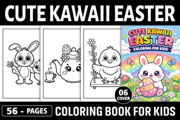 CUTE KAWAII EASTER COLORING PAGES KIDS Graphics