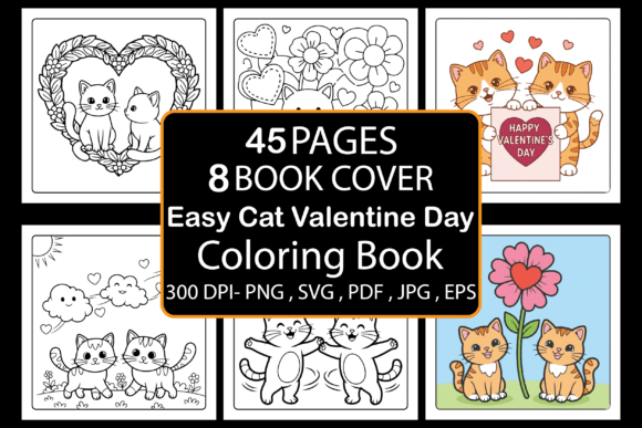 Easy Cat Valentine Day Coloring Pages Graphics