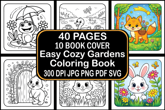 Easy Cozy Gardens Coloring Book: Graphics & Coloring Pages