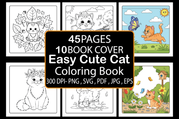 Easy Cute Cat Coloring Pages & Graphics