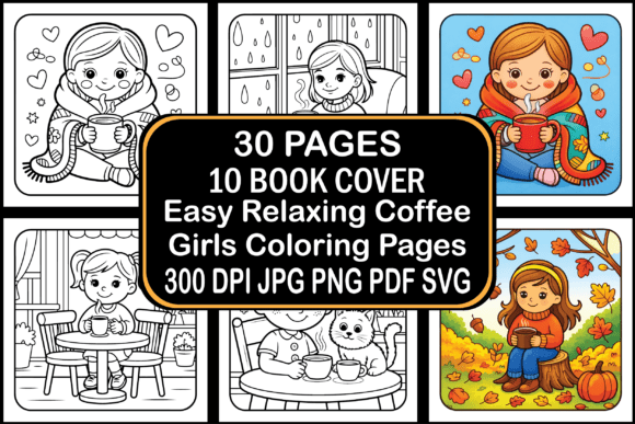 Easy Relaxing Coffee Girls Coloring Pages Graphics