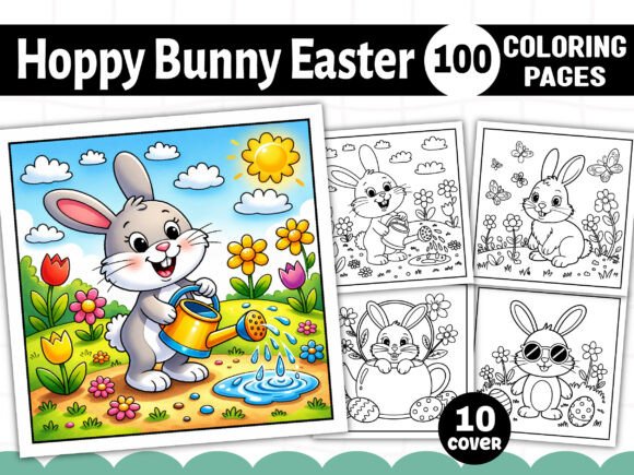 Hoppy Bunny Easter Coloring Pages Graphics