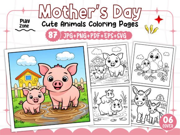 Mother’s Day Cute Animals Coloring Pages Graphics