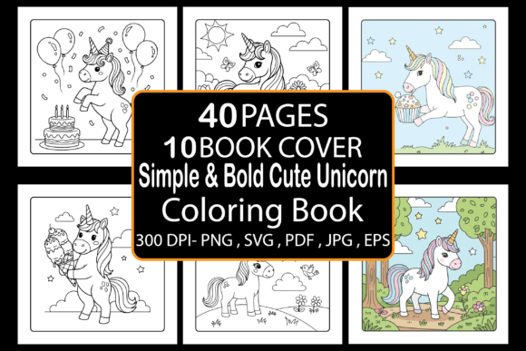 Simple Bold Cute Unicorn Coloring Book