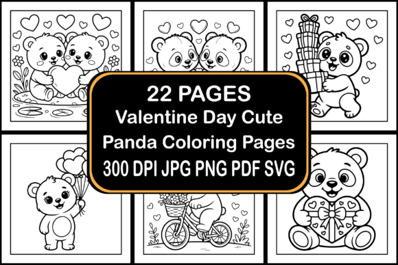 Valentine Day Cute Panda Coloring Pages