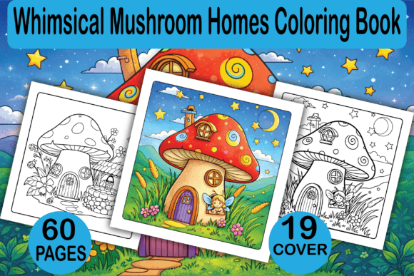 Whimsical Mushroom Homes Coloring Pages & Graphics
